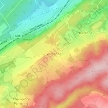 Topografische kaart Verdenne, hoogte, reliëf