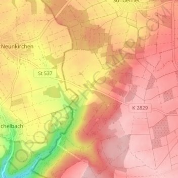 Topografische kaart Tiefental, hoogte, reliëf
