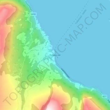 Topografische kaart Folkestad, hoogte, reliëf