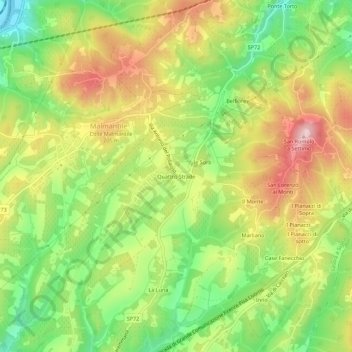 Topografische kaart Quattro Strade, hoogte, reliëf