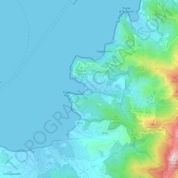 Topografische kaart Bagnaia, hoogte, reliëf