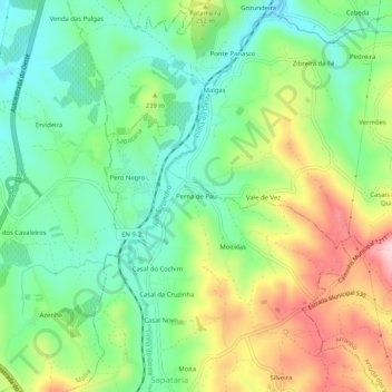 Topografische kaart Perna de Pau, hoogte, reliëf