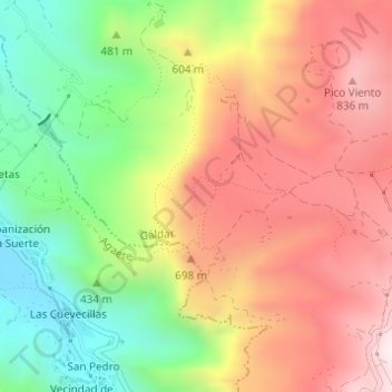 Topografische kaart Risco Bonito, hoogte, reliëf