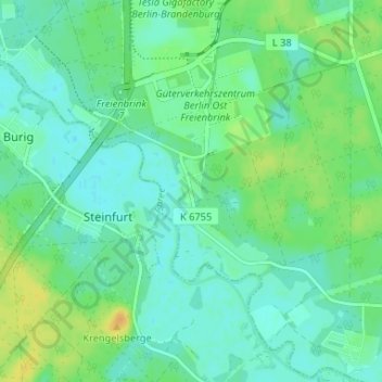 Topografische kaart Freienbrink, hoogte, reliëf