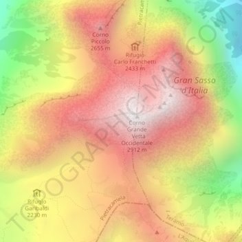 Topografische kaart Appennino abruzzese, hoogte, reliëf