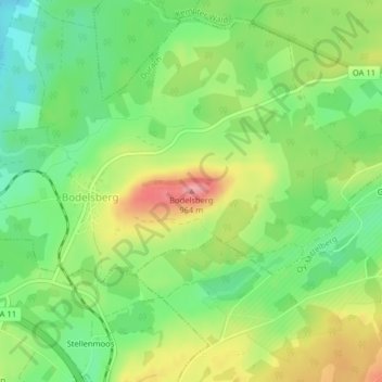 Topografische kaart Bodelsberg, hoogte, reliëf
