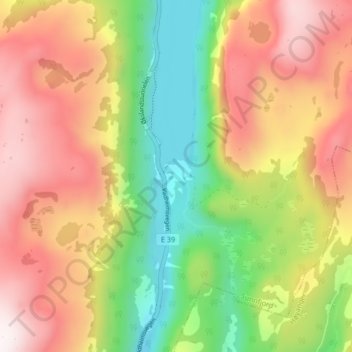 Topografische kaart Øksland, hoogte, reliëf