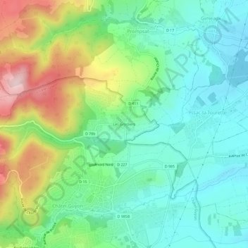 Topografische kaart Les Grosliers, hoogte, reliëf