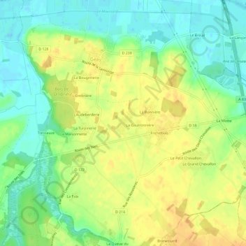 Topografische kaart La Mauvinière, hoogte, reliëf