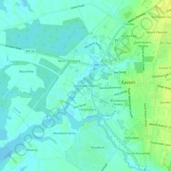 Topografische kaart Glenwood Heights, hoogte, reliëf