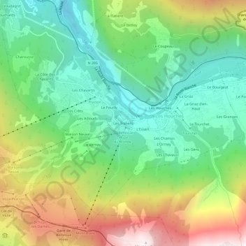 Topografische kaart Les Trabets, hoogte, reliëf