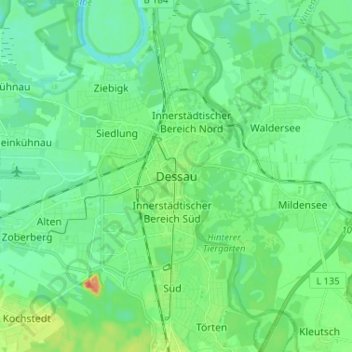 Topografische kaart Dessau, hoogte, reliëf