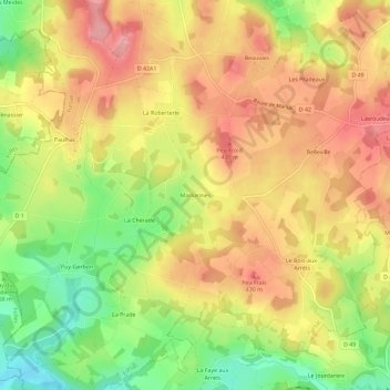Topografische kaart Marliannes, hoogte, reliëf