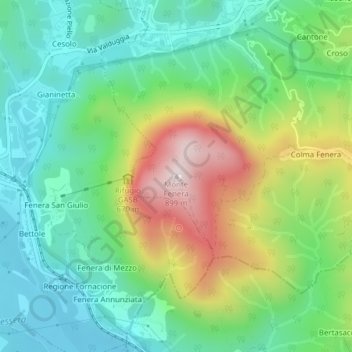 Topografische kaart Monte Fenera, hoogte, reliëf