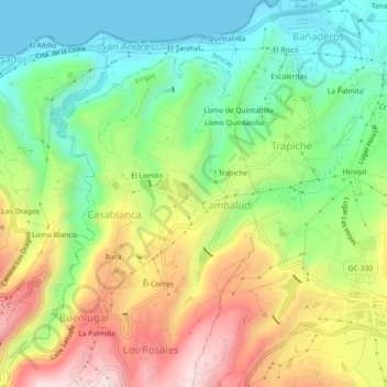 Topografische kaart Los Dolores, hoogte, reliëf