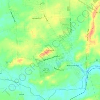 Topografische kaart Springville, hoogte, reliëf