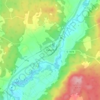 Topografische kaart Dalum, hoogte, reliëf