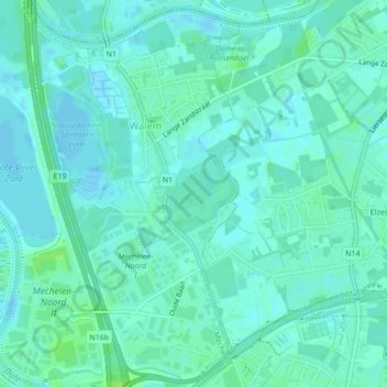 Topografische kaart Fort van Walem, hoogte, reliëf