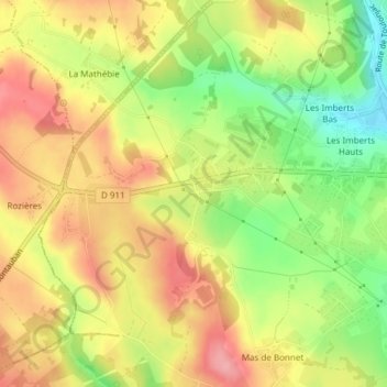 Topografische kaart Girou, hoogte, reliëf