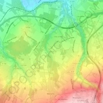 Topografische kaart Grossaz, hoogte, reliëf