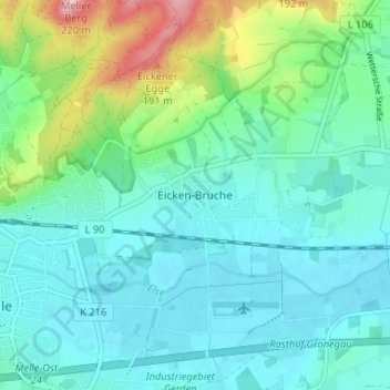 Topografische kaart Eicken-Bruche, hoogte, reliëf