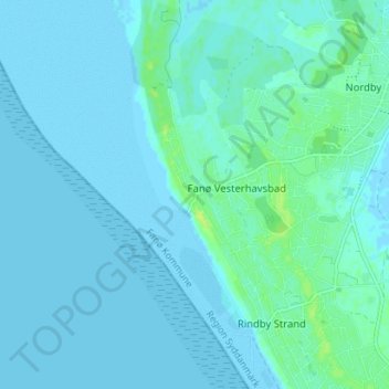 Topografische kaart Fanø Bad, hoogte, reliëf