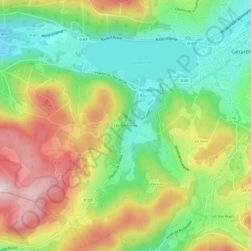 Topografische kaart Les Rochottes, hoogte, reliëf