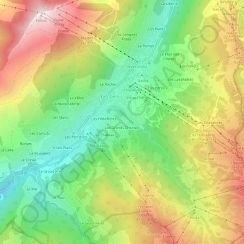 Topografische kaart Les Putays, hoogte, reliëf