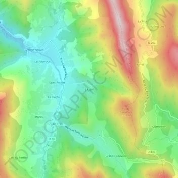 Topografische kaart Sauzet, hoogte, reliëf