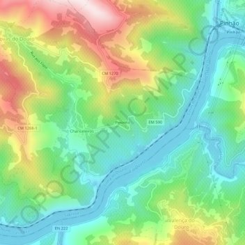 Topografische kaart Pesinho, hoogte, reliëf