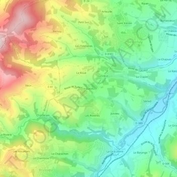 Topografische kaart Le Sudieu, hoogte, reliëf
