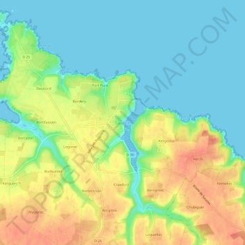 Topografische kaart Sauzon, hoogte, reliëf