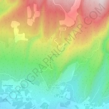Topografische kaart Les Tambours, hoogte, reliëf
