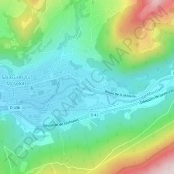 Topografische kaart Champ Mol Velet, hoogte, reliëf
