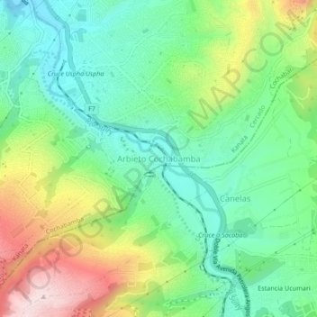 Topografische kaart Arbieto Cochabamba, hoogte, reliëf
