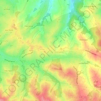 Topografische kaart Le Souchet, hoogte, reliëf