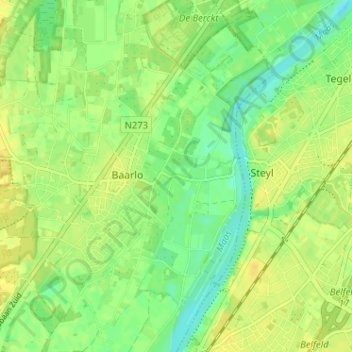 Topografische kaart Vergelt, hoogte, reliëf
