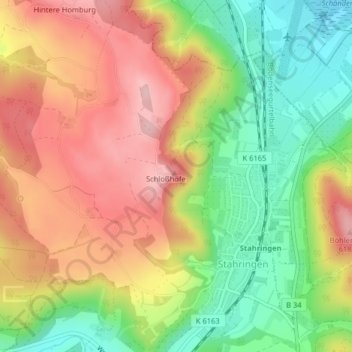 Topografische kaart Homburg, hoogte, reliëf