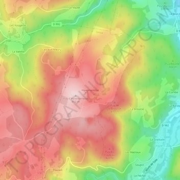 Topografische kaart Hyverneresse, hoogte, reliëf
