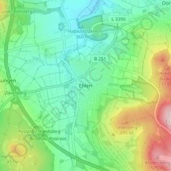 Topografische kaart Ehlen, hoogte, reliëf