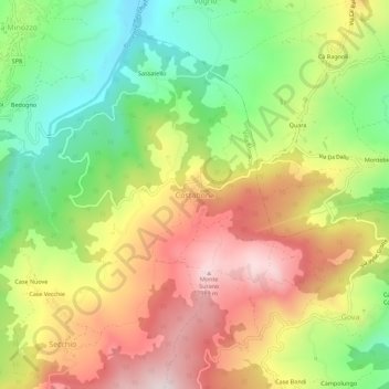Topografische kaart Costabona, hoogte, reliëf