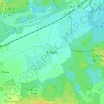 Topografische kaart Melpitz, hoogte, reliëf