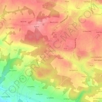 Topografische kaart Keravello, hoogte, reliëf