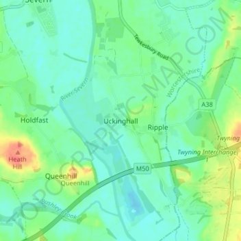Topografische kaart Uckinghall, hoogte, reliëf