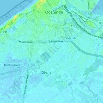 Topografische kaart Nieuwe Stad, hoogte, reliëf