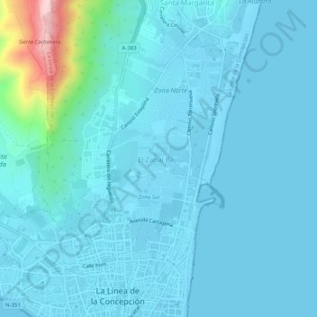 Topografische kaart El Zabal Bajo, hoogte, reliëf