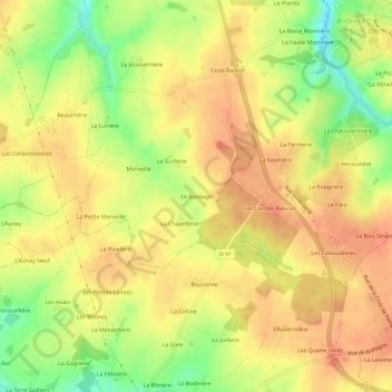 Topografische kaart Le Bordage, hoogte, reliëf