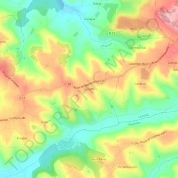 Topografische kaart La Gaffe, hoogte, reliëf