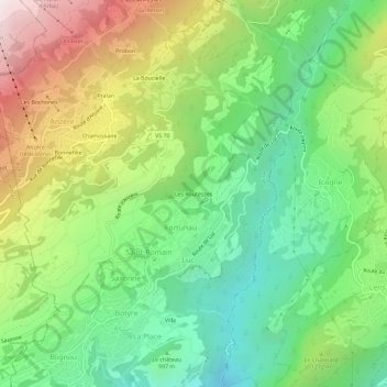 Topografische kaart Les Routesses, hoogte, reliëf