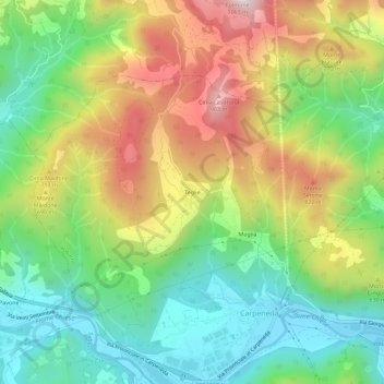 Topografische kaart Teglie, hoogte, reliëf